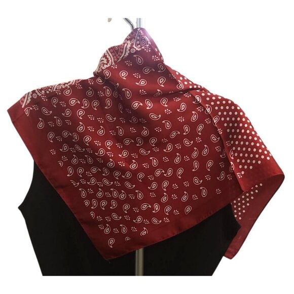 Red Patchwork Paisley Polka Dot Handkerchief Bandana 20" Retro Scarf Square - Picture 12 of 13